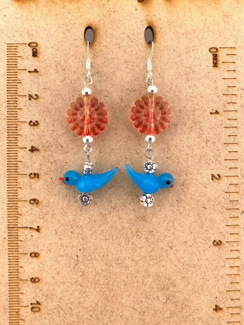 BLUEBIRD Orange Flower Lampwork Glass Bead Handmade Earrings LR213